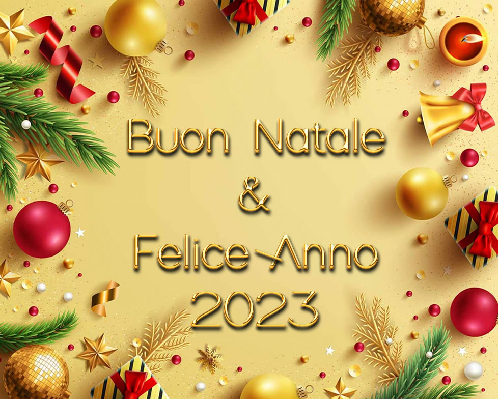 decorazioni e scritte in oro buon natale e felice 2023